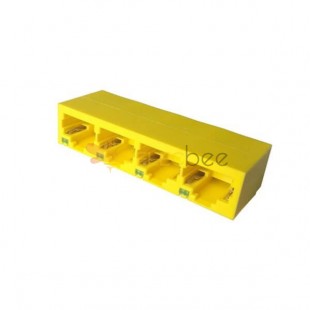 Enchufe de PCB RJ45 90 grados 8P8C con conector Led Unshield 1*4 4 puertos hembra amarillo 20 piezas