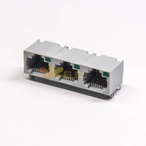 RJ45 Port Ethernet Modualr Conector 1x3 Direito Angulado Através do buraco sem blindado