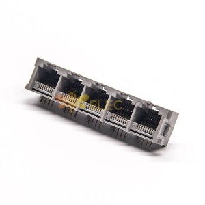RJ45 Right Angle Coupler 1*5 Port Through Hole for PCB Mount Unshielded Jack