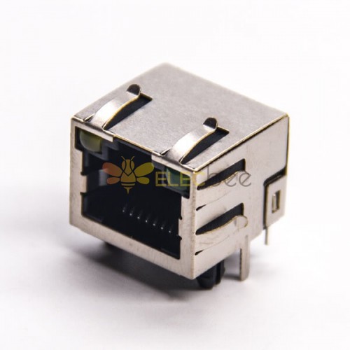 RJ45 Shielded Jack Right Angled Through Hole with LED for PCB Mount with EMI