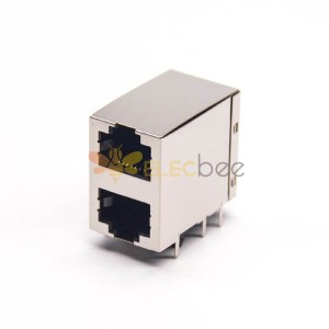 RJ45 Stacked Jack Dual Port Modular Connector Right Angled without Filtered