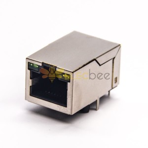 Shielded Right Angle RJ45 Modular Connector with LED Through Hole PCB Mount