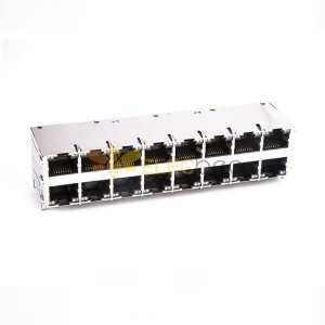Shielded RJ45 Conector Jack 2x8 16-Port para Gigabit PoE+ Com LEDs