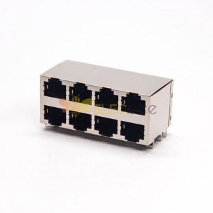 双层rj45端子弯式8端口全包带屏蔽式网络接口接PCB板