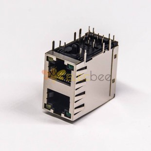 Stacked RJ45 2x1 Port 8p8c Ethernet Network Connector with LED DIP Type