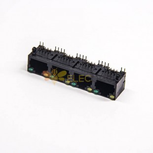 rj45直插式接口1X4单层黑色全塑带led灯网络模块化