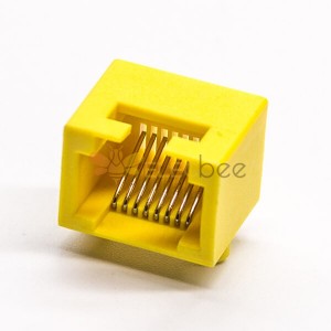 Conector amarillo RJ45 de 90 grados 8p8c DIP para montaje en placa CI sin LED