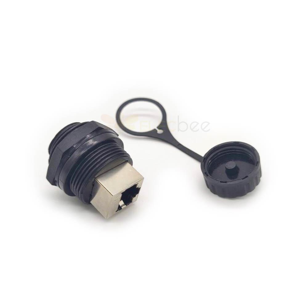 Cat6 RJ45 Shielded Industrial Panel Mount Bulkhead Female to Female Adapter IP67 With Dust Cap