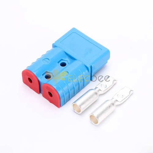 Conector de cabo de alimentação de bateria de caixa azul de 2 vias 600V 120A com plugue de fixação de cabo de cor vermelha