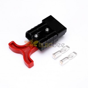 2 Way 600V 50Amp Black Housing Battery Power Cable Connector with Red Plastic T-Bar Handle