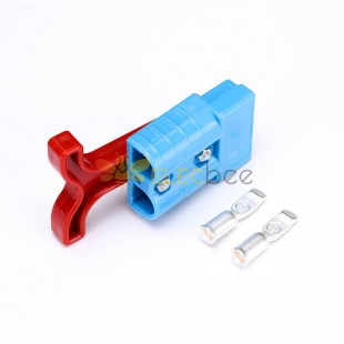 Conector de cable de alimentación de batería de carcasa azul de 2 vías 600V 50Amp con mango de barra en T de plástico rojo