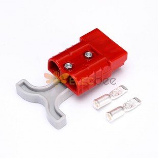 2 Way 600V 50Amp Red Housing Battery Power Cable Connector with Grey Plastic T-Bar Handle