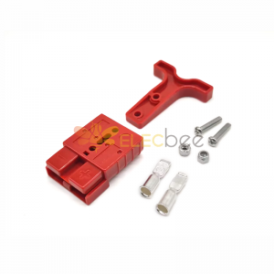 2 Way 600V 50Amp Red Housing Battery Power Cable Connector with Red Plastic T-Bar Handle