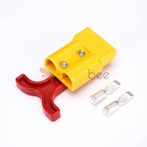 2 Way 600V 50Amp Yellow Housing Battery Power Cable Connector with Red Plastic T-Bar Handle