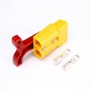 Connecteur de câble d\'alimentation de batterie à boîtier jaune 2 voies 600V 50Amp avec poignée en T en plastique rouge