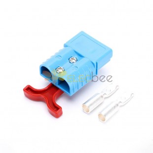 Conector de cable de alimentación de batería de 2 vías con carcasa azul de 600 V y 120 amperios con mango de barra en T de plástico rojo