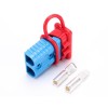 Conector de cable de alimentación de batería de 2 vías con carcasa azul de 600 V y 175 amperios con cubierta roja a prueba de polvo