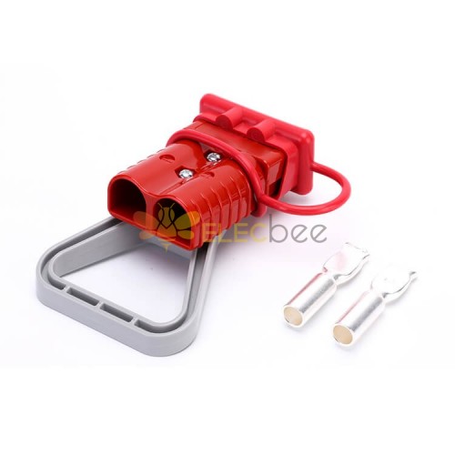 600V 350Amp Red Housing 2 Way Battery Power Cable Connector Grey Triangle Handle Red Dustproof Cover