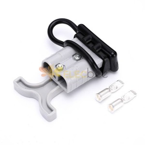 600V 50Amp Grey Housing 2 Way Battery Power Cable Connector Grey T-Bar Handle and Black Dustproof Cover