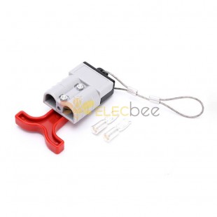 600V 50Amp Grey Housing 2 Way Battery Power Cable Connector with Red Plastic T-Bar Handle and Black Plastic Internal Protective