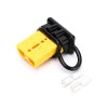 Conector de cable de alimentación de batería de 2 vías con carcasa amarilla de 600 V y 50 amperios con cubierta negra a prueba de polvo