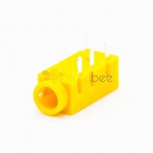 DC電源插座黃色塑料彎式母頭貼片焊接插孔不帶屏蔽連接器