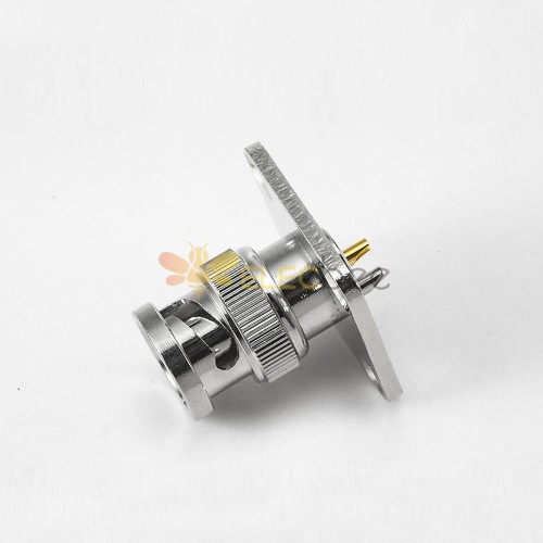 BNC Connector for Cable Male Straight Panel Mount 4 Hole Flange Solder Cup