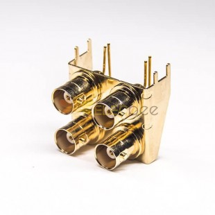 4 Holes BNC Connector Right Angled Female Through Hole PCB Mount Gold Plating 50Ohm