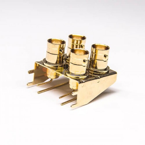 20 piezas conector BNC de 4 agujeros, hembra en ángulo recto, montaje en PCB, chapado en oro