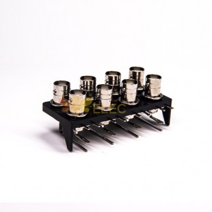 8 Holes Female BNC Connector Angled Through Hole for PCB Mount 75 Ohm