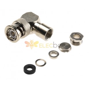 BNC Connector Male Right Angle 50Ω Cable Mount Plug Nickel Clamp Termination RG58 C/U