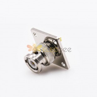 BNC Connector Male Straight Cable Mount Solder 4 Hole Flange