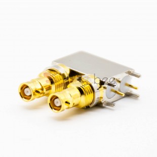 BNC插孔连接器母头弯式PCB板安装插孔双端口卡口连接