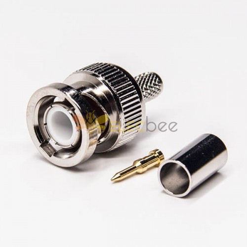BNC Male Connector 180 Degree Plug Crimp Type for RG58 Coaxial Cable 75 Ohm