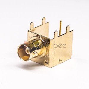 BNC Quick Connector 90 Degree Female PCB Mount Through Hole Gold Plating