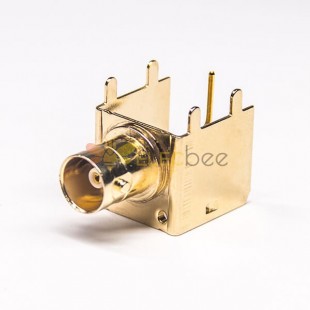 BNC Quick Connector 90 Degree Female PCB Mount Through Hole Gold Plating 75 Ohm