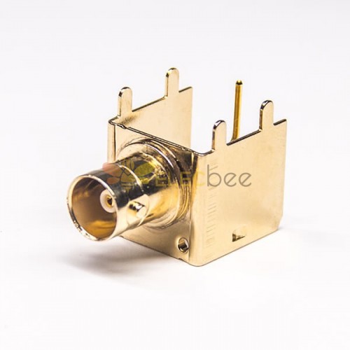 Conector rápido BNC 90 grados hembra PCB montaje a través de chapado de oro agujero