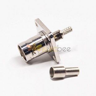 BNC Square Flange 4 Hole 180 Degree Female Crimp Type for Coaxial Cable 50 Ohm