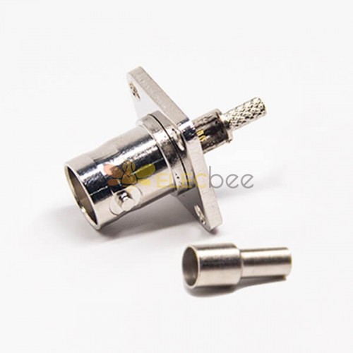 BNC Square Flange 4 Hole 180 Degree Female Crimp Type for Coaxial Cable