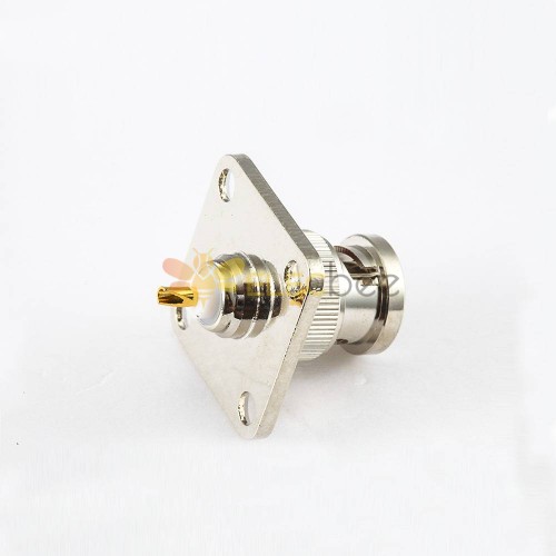 Panel 4 Hole Flange Cable BNC Connector Male Straight Solder Cup