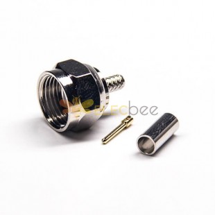 F Type 180 Degree Connectror Plug Male Pin Threaded Type Crimp Type for Cable