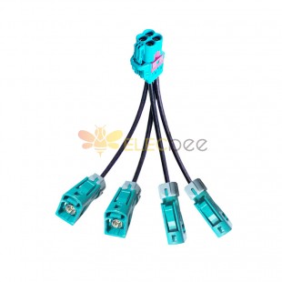 FAKRA Z Waterproof Straight Jack Four Ports to Mini 4 in 1 Vehicle LVDS Cable Adapter RF Coaxial Extension 50CM RG316