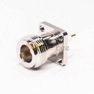 Flange Mount Type N Female Connector 180 Degree Through Hole for PCB Mount