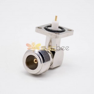 N Connector Female Right Angle PCB Mount Four Hole Flange Through Hole Nickel Plating