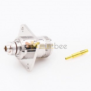 N Connector Flange Mount Female Straight 4 Hole Flange Solder for Semi-rigid 141 Cable