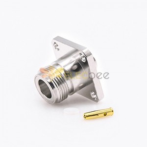 N Connector Flange Mount Female Straight 4 Hole Flange Solder for Semi-rigid 250 Cable