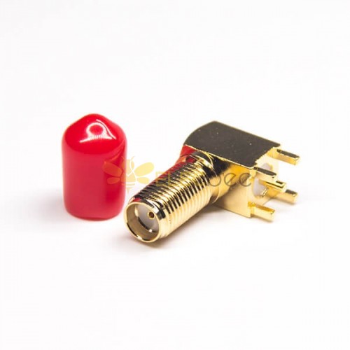 50 Ohm SMA Female Connector 90 Degree DIP Type for PCB Mount with Dustproof Cap
