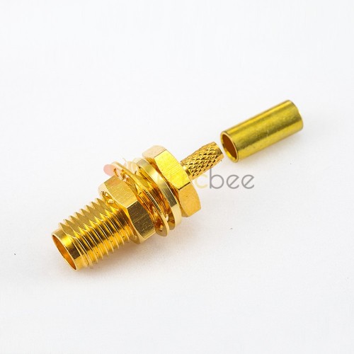 Cable Crimp for RG174/RG316/LMR100 SMA Connector Female 180 Degree Panel Mount Front Bulkhead