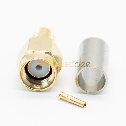 Crimp Type RP Male SMA Connector 180 Degree Gold Plating 50 Ohm Cable Type RG58