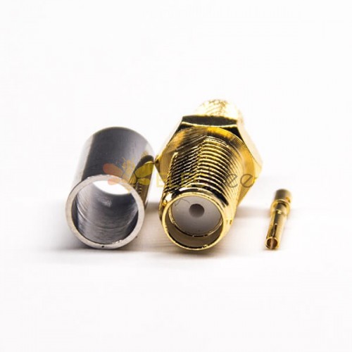 20 Stück weiblicher SMA-Stecker, 180 Grad vergoldet, Crimp-Typ für Koaxialkabel RG58